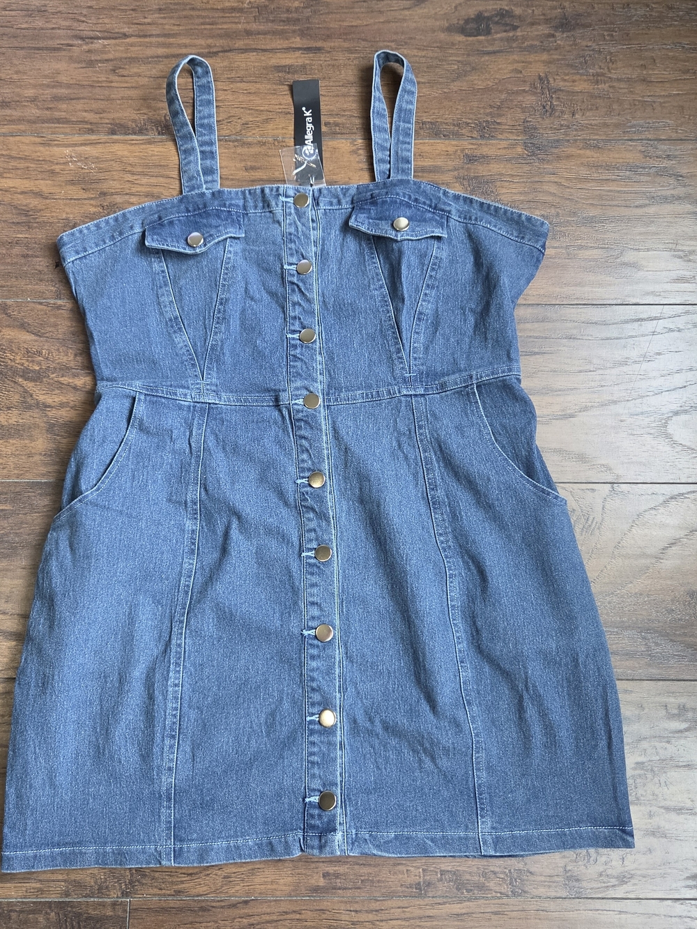 Allegra K Dark Blue Denim Front Button Dress